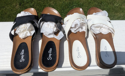 Two Pairs Step-Rite  Sandals Womens White & Black Leather Size 6-6.5 Slides