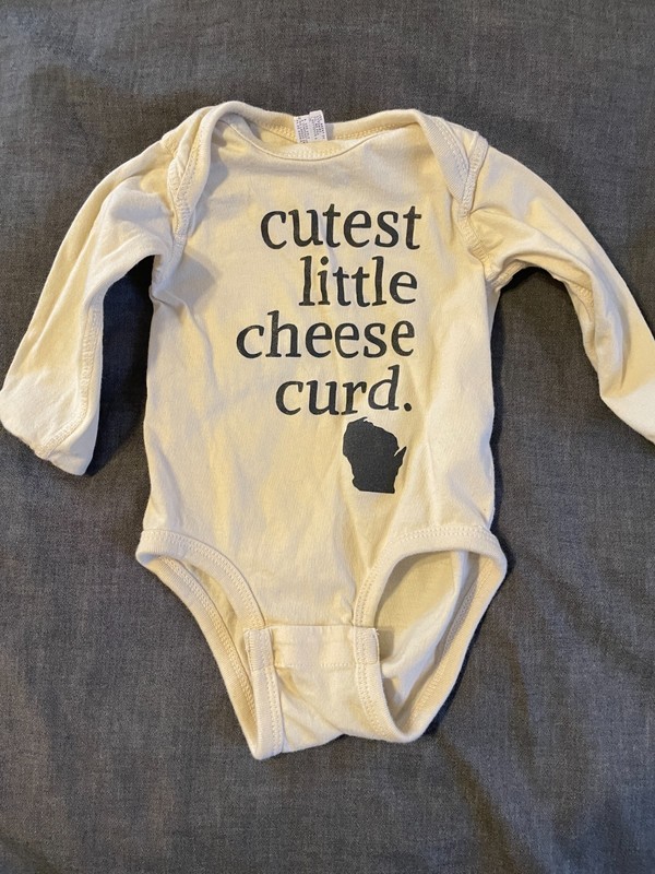 "Cutest Little Cheese Curd" Rabbit Skin Size : 6-Month Long Sleeve One piece