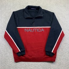 Nautica Mens Sweatshirt Large Fleece Quarter Zip Pullover Color Block Spellout