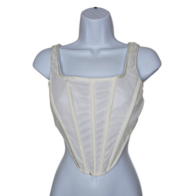 Julia by Love J Ivory Stretch Mesh Pullover Corset Top Casual Crop Tank NWOT