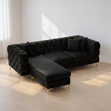 Luxury 4 Seater Chaise Sofa Longue Plush Velvet Chesterfield Corner Settee Couch