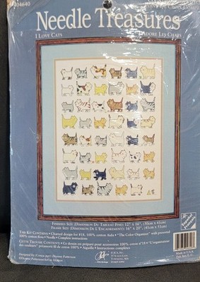 Needle Treasures I Love Cats Counted Cross Stitch Kit 12 x 16 #04640 Open Pkg