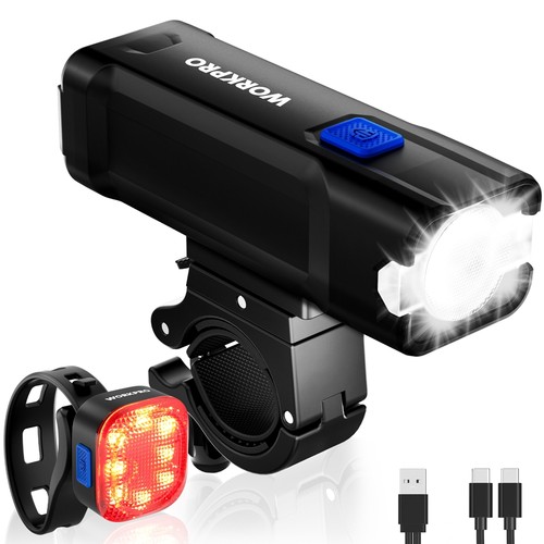 WORKPRO Set Fanale Posteriore Anteriore Luce Bici Ultra Luminosa Ricaricabile - Foto 8 di 8
