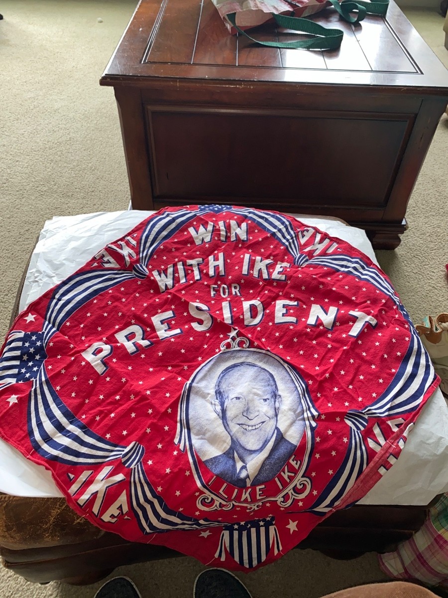 50'sアイゼンハワー バンダナ大判 1952 COTTON Dwight Eisenhower Win with Ike for President Bandana