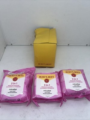 (3) Burt's Bees Micellar Rose Water Facial Towelettes 30 Count Wipes