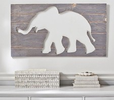 Pottery Barn Kids Distressed Elephant Wall Art PBK Baby Nursery Grey Gray EUC