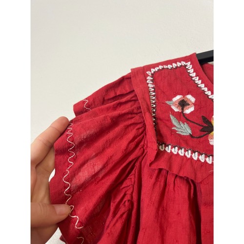 Max Studio Red Floral Embroidered Blouse Womens Sz M Ruffle Sleeve Cotton Boho - Picture 2 of 10