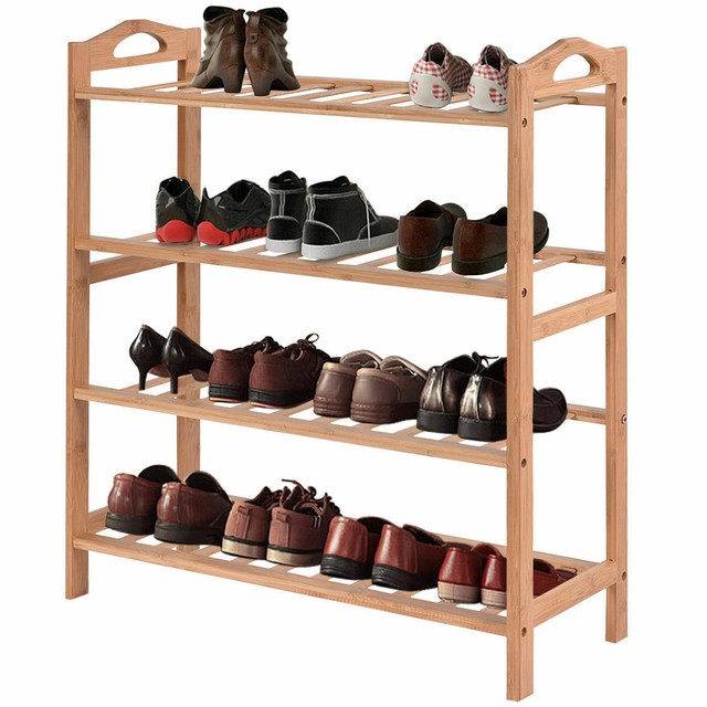 4 Tier Bamboo Shoe Rack Entryway Shoe Shelf Holder Storage