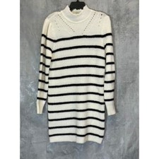 LA CLASSE COUTURE Women's Cream Striped Long Sleeve Mock-Neck Sweater Mini Dress