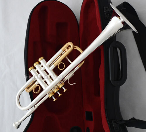 Professional Silver Gold Trumpet C Key Horn With Case Free shipping - Picture 2 of 3
