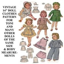 14" Toni Doll Clothes Vintage Sewing Pattern The 1940s