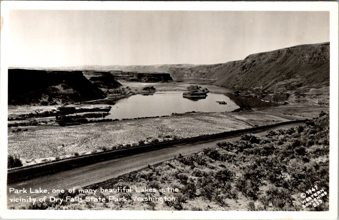 Park Lake & Dry Falls, WA RPPC – 1947 Photo Real Photo Postcard