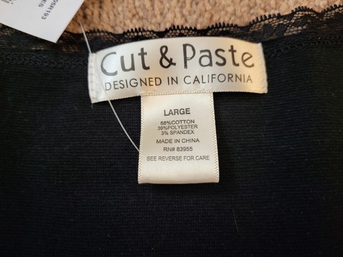 Camiseta para mujer de corte y pasta de encaje recortada con corte y pasta para bebé mariposas junior talla L negra - Imagen 2 de 4