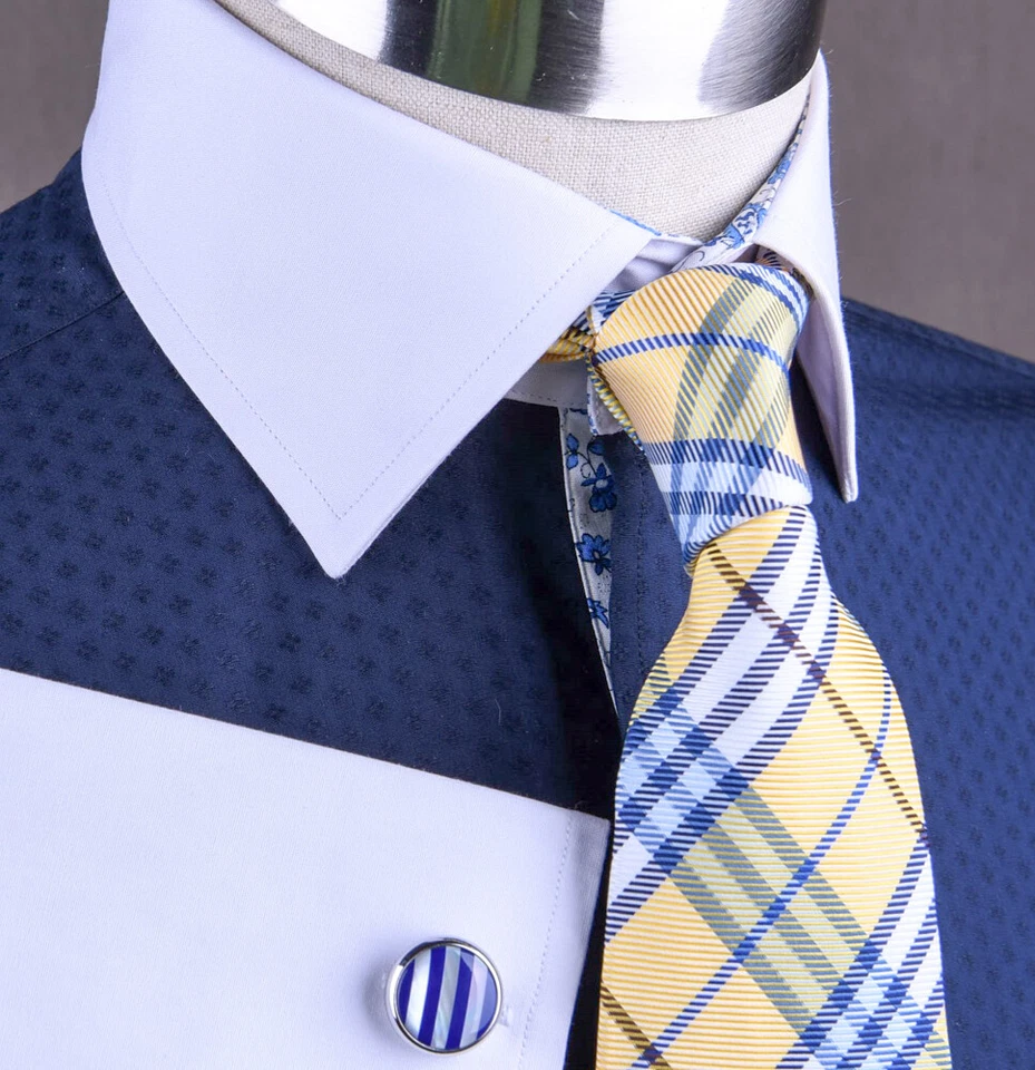 Сексуальный темно-синий бриллиант выцветания платье рубашка официальный бизнес контраст пейсли моды - Изображение 4 из 4