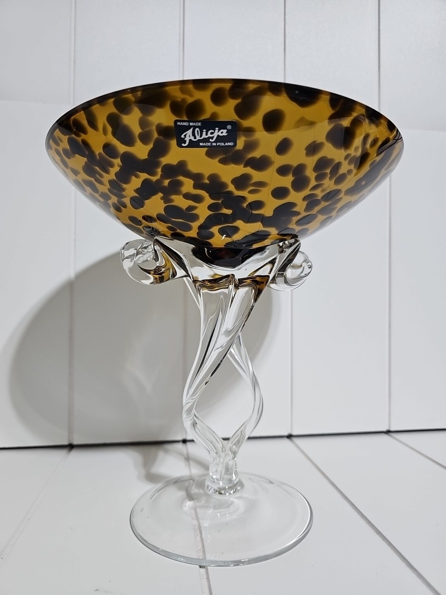 Vintage Alicja Blown Glass Tortoiseshell Jellyfish Pedestal Bowl