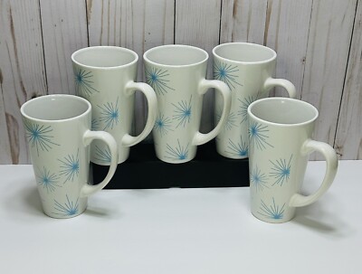 Set Of 5 WonderTreats Inc. Stoneware Tall Mugs, Atomic Starburst Diner STYLE