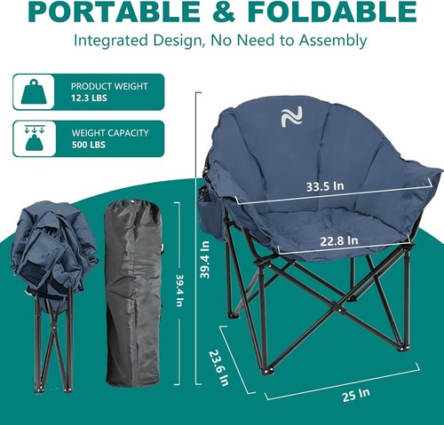 SLSY Oversized Camping Chair Outdoor Portable Chairs 500 lbs with Side Pocket - Picture 10 of 62