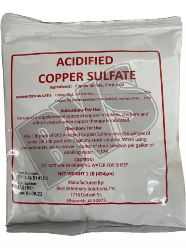 Acidified Copper Sulfate for Sour Crop in Chickens, Turkeys, & Pigeons (1LB)