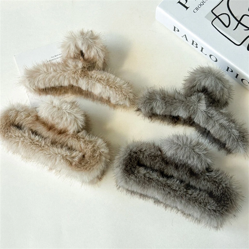 15CM Large Big Fluffy Faux Fuzzy Hair Claw Clip Women Clamp Winter Strong Clips↕ - Image 4 of 4