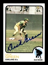 DICK GREEN 1973 TOPPS #456 SIGNED ON-CARD AUTO - OAKLAND ATHLETICS AUTOGRAPH