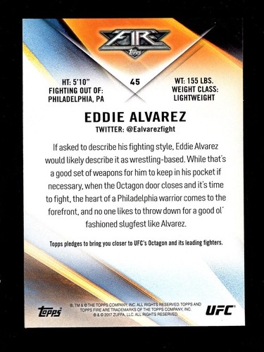 2017 TOPPS UFC #45 EDDIE ALVAREZ QTY FREE SHIPPING - Picture 2 of 2