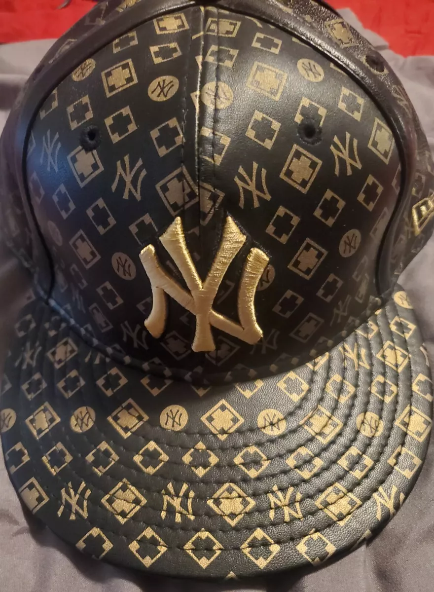 New Era 59FIFTY NY Yankees Brown Faux Leather Monogram Fitted Cap Hat Sz 8