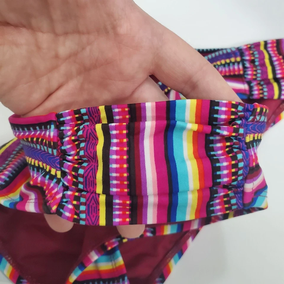 Mossimo Mujer Retro Multicolor Baja Manta Rayas Acanalado Bikini Parte Inferior L Foto 3 de 4