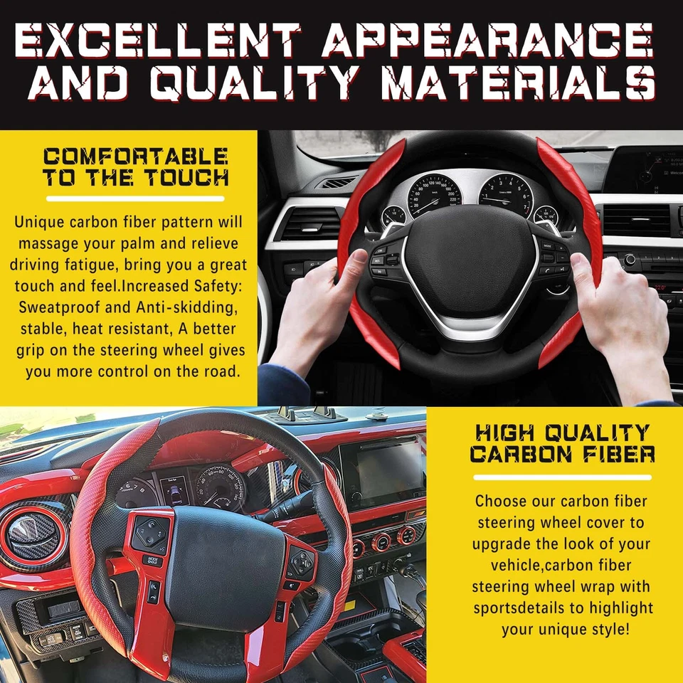 For AUDI A4 A5 A6 A7 15'' Carbon Fiber Car Steering Wheel Cover Leather Non-Slip - Image 4 of 4