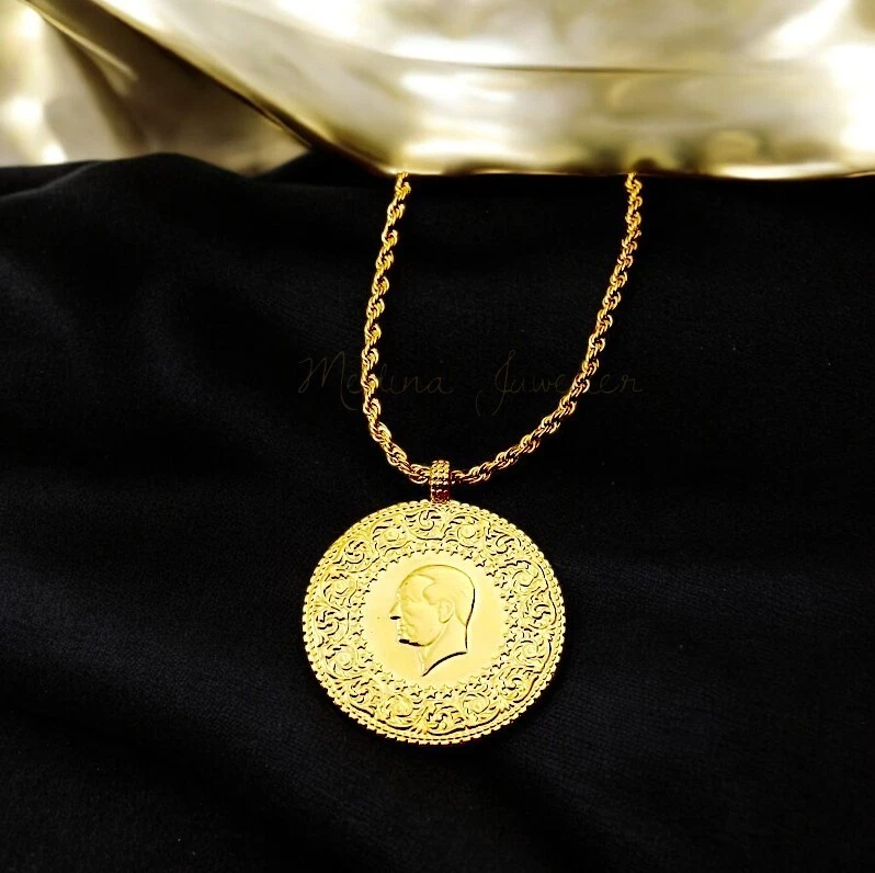 Resat Altin Tugra Altin Zincir Gold Münze Kette 22 Ayar Altin Kaplama Atatürk - Bild 3 von 4