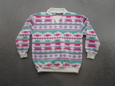 Vintage 90s Gitano V Neck Geometric Aztec Fleece Sweater Women's Size S Colorful