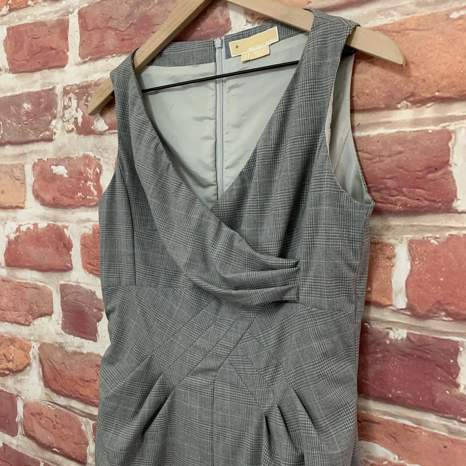 Vestido Michael Kors Italia Mujer 12 Gris Púrpura Mezcla Lana Cuadros Informal Carrera Foto 4 de 4