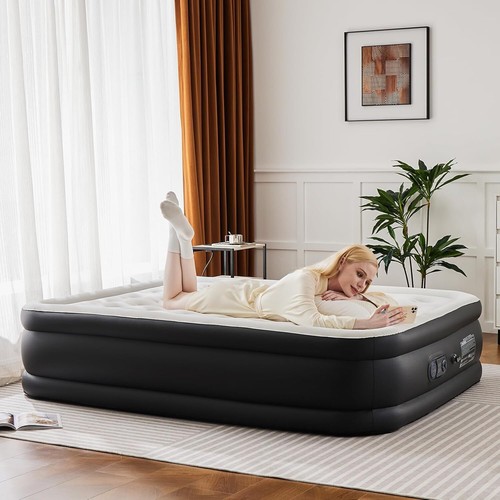 Queen Size Air Mattress 22" Inflatable Blow Up Mattress Airbed w/ Built-in Pump - 第 8/9 張圖片