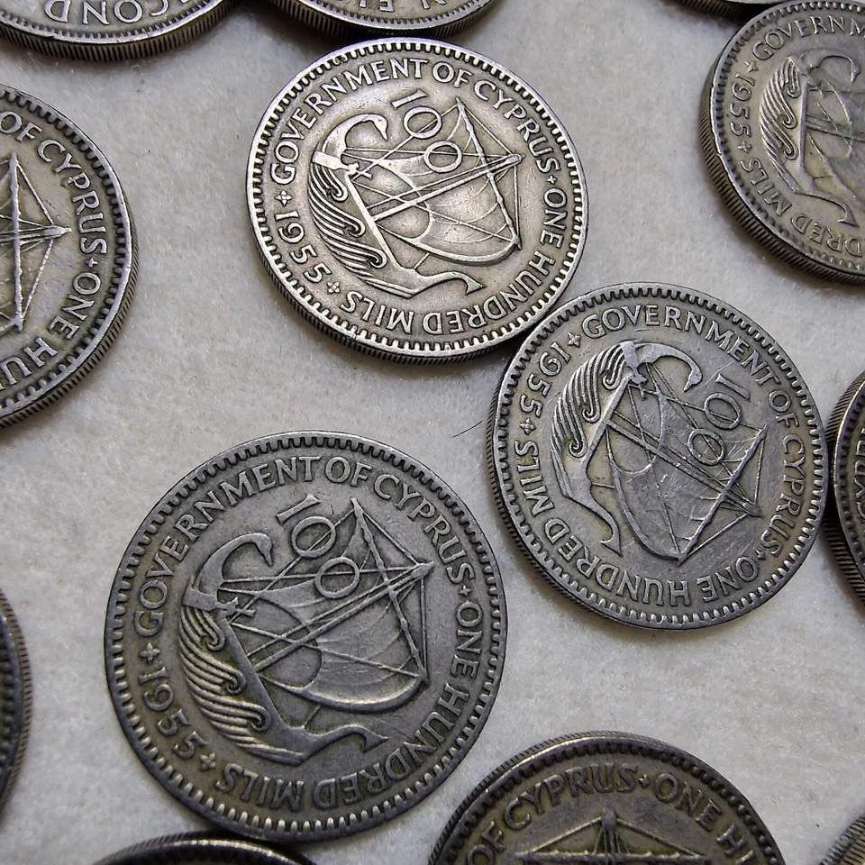 Cyprus 100 Mils Coin 1955 -  KM# 37 / *One Coin* - Read Description - Image 3 of 4