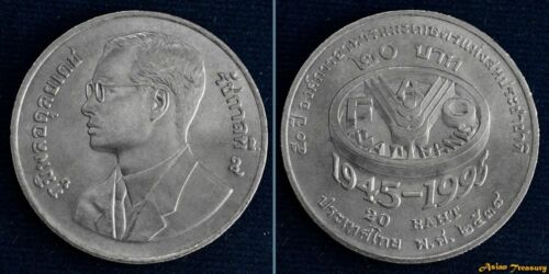 1995 THAILAND 20 BAHT Y#308 F.A.O. 50th ANNIVERSARY WORLD NICKEL COIN UNC #8 - Picture 1 of 2