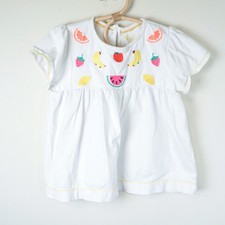 Mini Boden Fruit Embroidered Top Kids 5-6Y White Short Sleeve Blouse