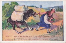 Carte postale ancienne postcard MULHOUSE sels de potasse d'ALSACE âne donkey écr