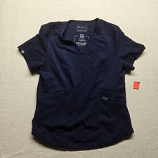 Mediclo Scrub Top Blue Short Sleeve V Neck Pockets Adult Women's Size L Large