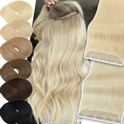Clip in Human Hair Extensions One Piece Thick Remy Hair 3/4 Full Head Hairpiece