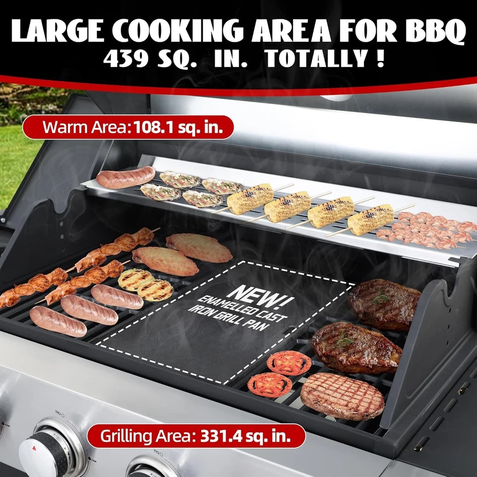 Parrilla de gas propano de 4 quemadores con quemador lateral, parrilla de barbacoa exterior de 49.000 BTU Foto 3 de 4