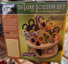 Deluxe Craft 12 Piece Scissor Set W/ Wood Storage Caddy