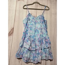 Wild Fable Blue Pink Floral Burnout Tiered Ruffle Mini Dress Large NWT