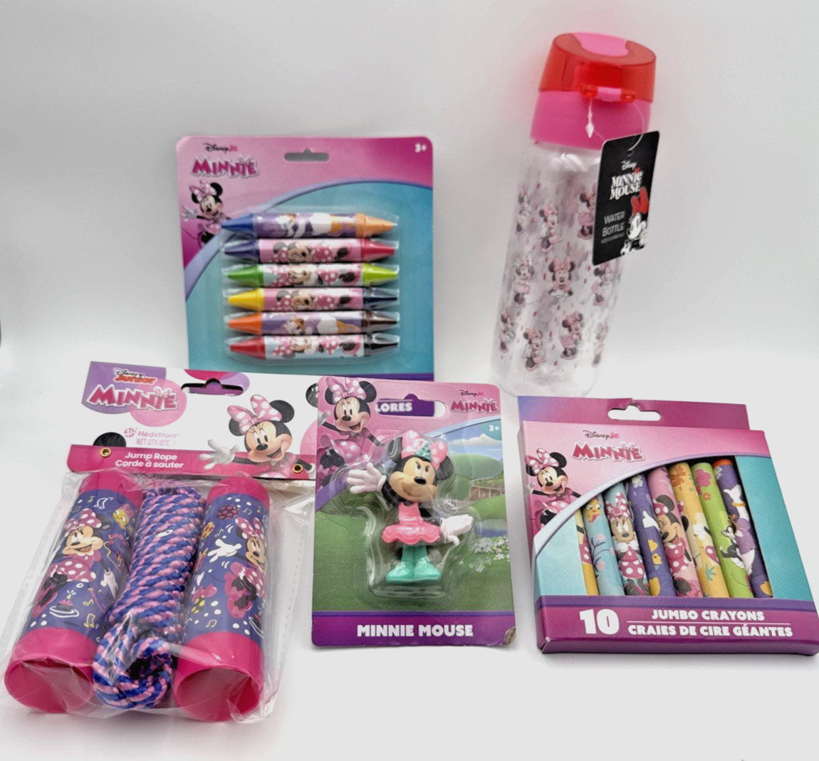 Disney Minnie Mouse 5-Piece Activity Set: Jump Rope, Crayons, Figurine & Bottle