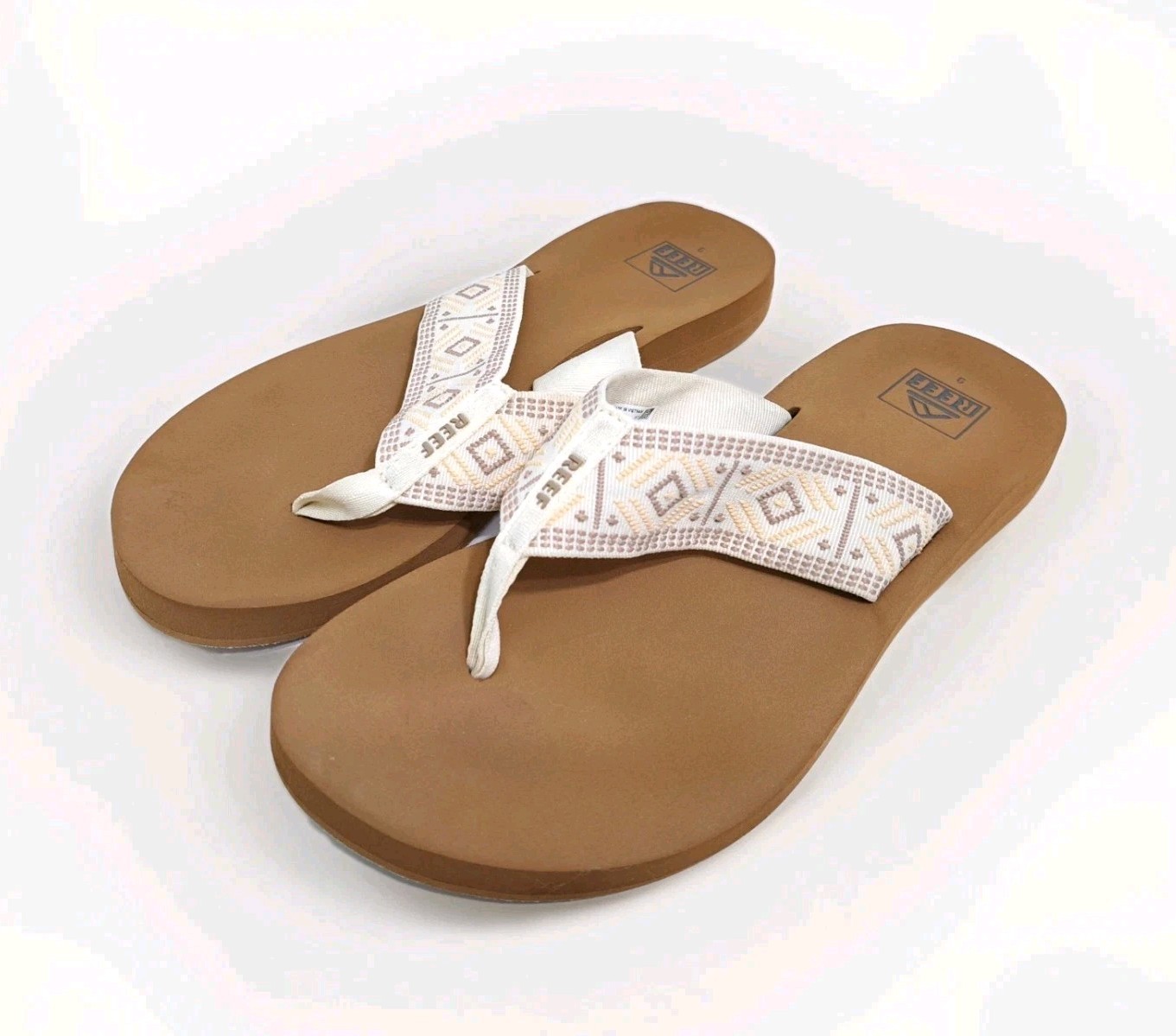 Reef Flip Flops Womens 9 Spring Woven Brown VintaWhite Geometric Slip On Sandals-image