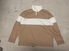 Goodfellow Co Men's Long Sleeve Rugby Polo Shirt Light Brown and White Size XL