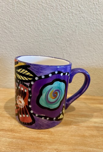 Set Of 3 Vintage Laurel Burch Mugs, Cat And Floral Designs - Picture 4 of 22