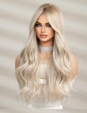 Long Wavy Rooted Blonde Mix Synthetic Hair Wigs Women Soft Natural Daily