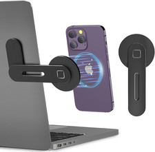Adjustable Laptop Stand Side Mount Magnetic Phone Holder Foldable Black