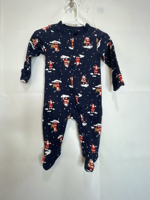 Old Navy Blue Unisex Sleep & Play 2-Way-Zip Footed Beige Skin Santa 1-Piece Set