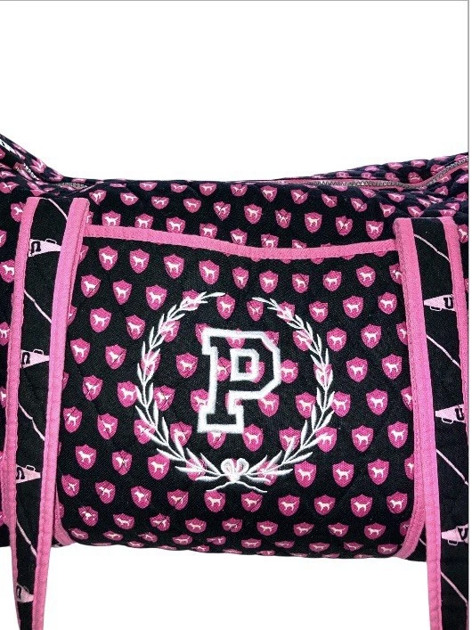 Victoria's Secret PINK Vintage Monogram Dog Quilted Duffel Bag Blue & Pink Y2K - Image 4 of 4
