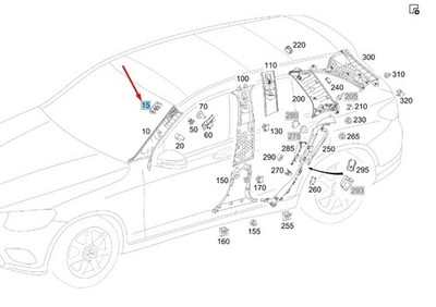 MB C W205 Rechte Windschutzscheiben-A-Säulenverkleidung SRS-Embl A20569206001B88